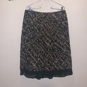 Black speckled beige lace hem office elastic waist midi skirt